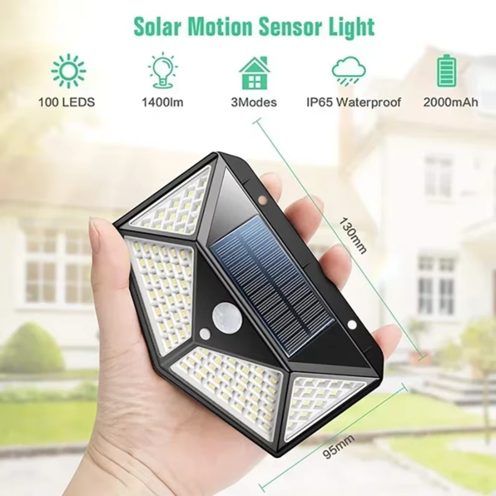 SolarGuard Motion Sensor Wall Light – 100 LED Waterproof Outdoor Solar Light